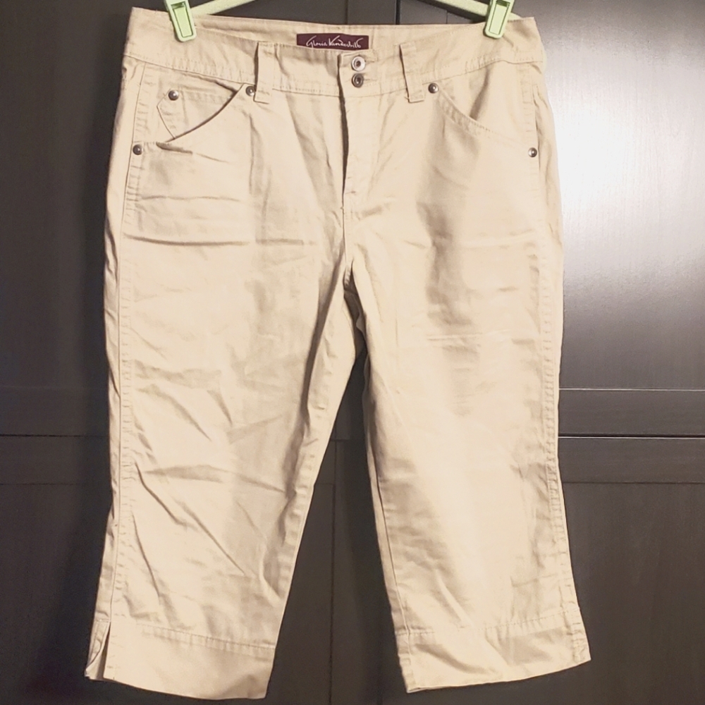 GLORIA VANDERBILT Cropped Capri Pants Size 12 P  Beige Tan